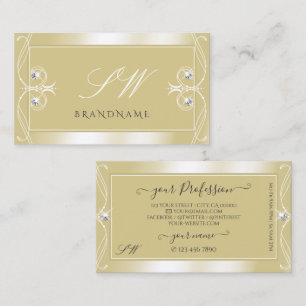 Luxury Beige Cream Sparkle Jewels Initials Verzier Visitenkarte