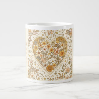 Luxury, , Beigi Gold Yellow ,Love Heart Flowers Jumbo-Tasse