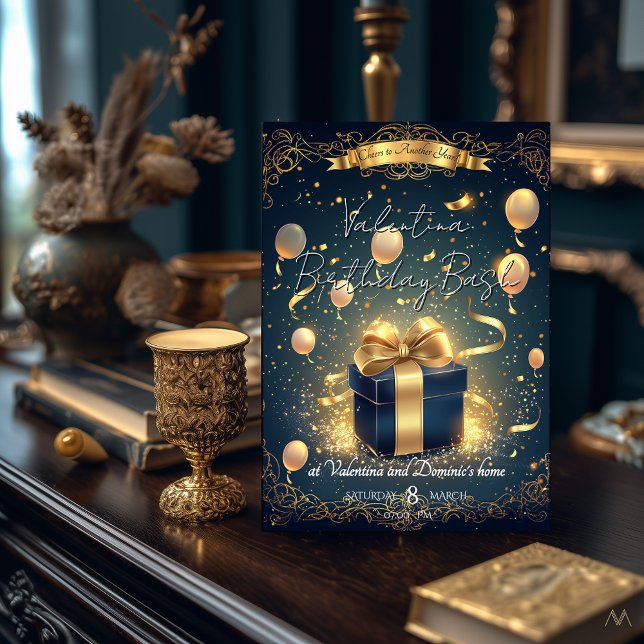 Luxury Birthday Geschenk | Elegant Gold & Navy Einladung (Von Creator hochgeladen)