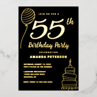 Luxury Black 55. Geburtstagsparty Real Gold Folieneinladung