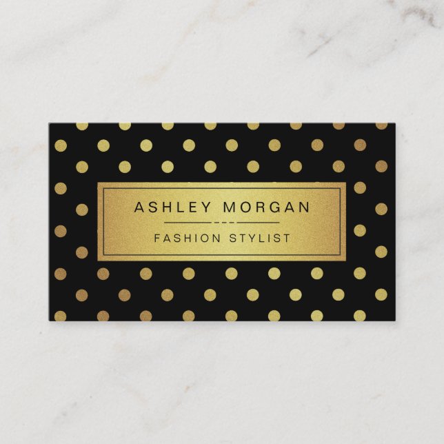Luxury Black and Gold Glitzer Polka Dots Visitenkarte (Vorderseite)