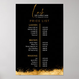 Luxury Black and Gold Lash Tech Price List Poster