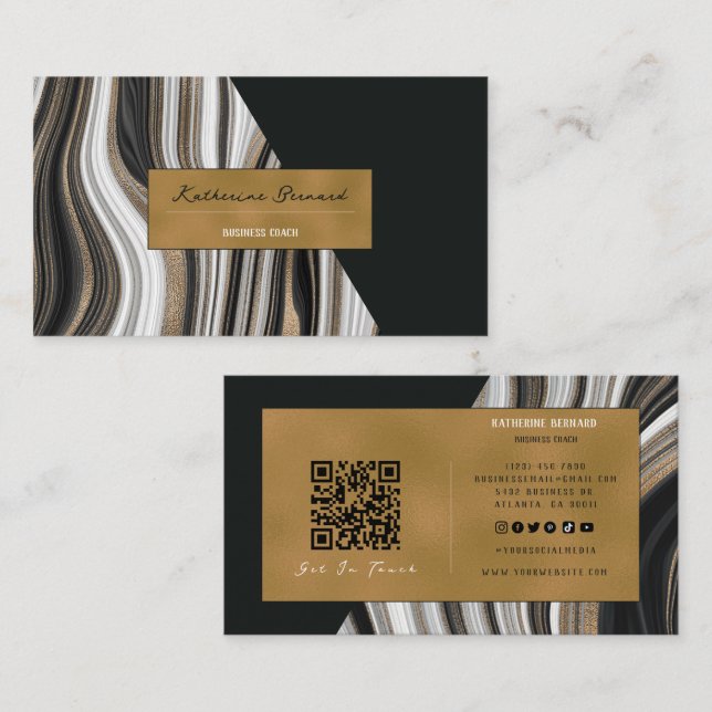Luxury Black and Gold Marble Business Coach Card Visitenkarte (Vorne/Hinten)