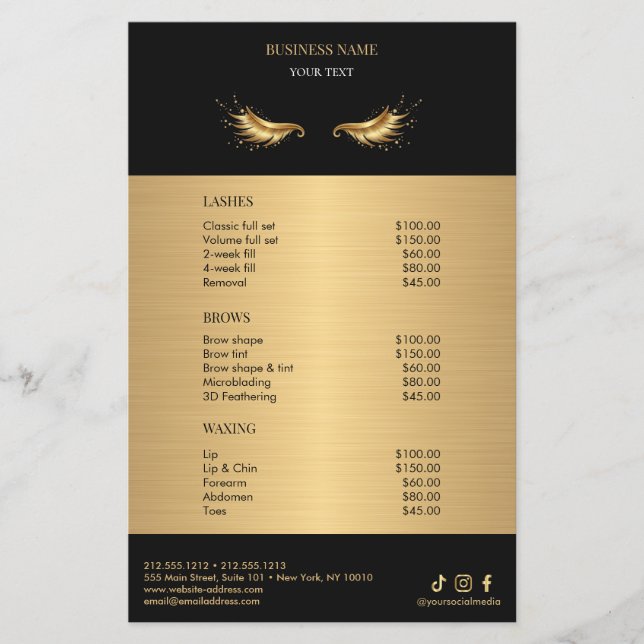 Luxury Black and Gold Salon Price List Flyer (Vorne)