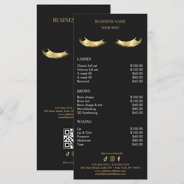 Luxury Black and Gold Salon Price List Menükarte (Vorne/Hinten)