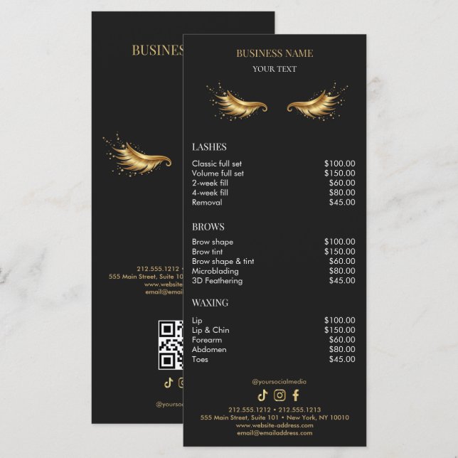 Luxury Black and Gold Salon Price List Menükarte (Vorne/Hinten)