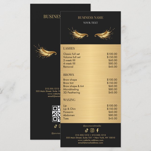 Luxury Black and Gold Salon Price List Menükarte (Vorne/Hinten)