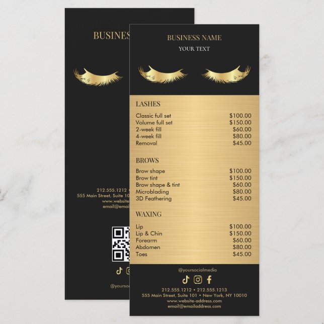 Luxury Black and Gold Salon Price List Menükarte (Vorne/Hinten)