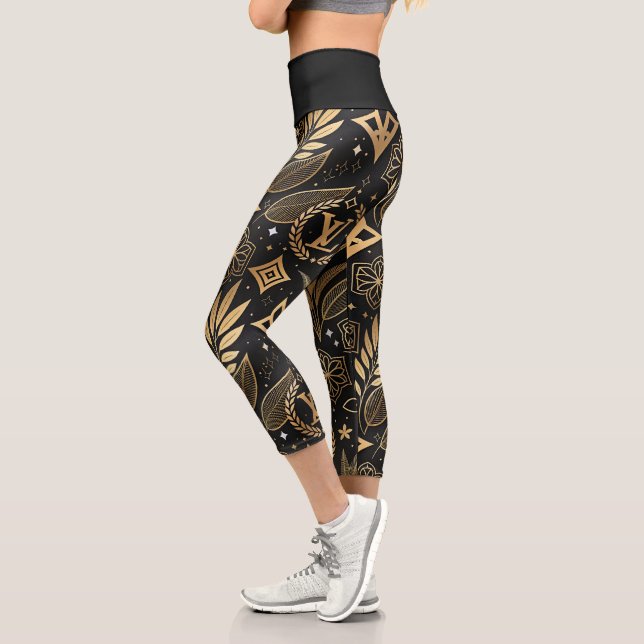 Luxury Black and Gold Streetwear Capri Leggings (Links)