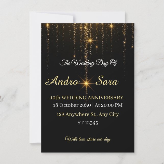 Luxury Black and Gold Wedding Invitation - Elegant (Vorderseite)
