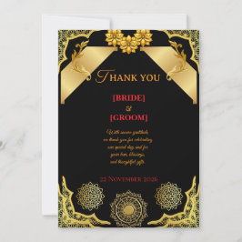 Luxury Black and Gold Wedding Thank You Card Dankeskarte