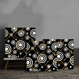 Luxury Black and White CirclesGold Chain Geometric Fliese
