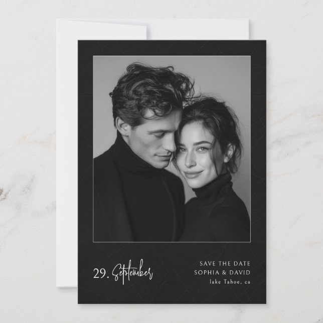Luxury Black and White Photo Minimalist Wedding Save The Date (Vorderseite)