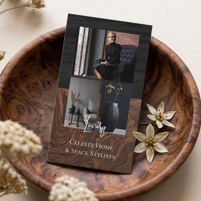 Luxury Black Elegant Photo Layout Real Estate  Visitenkarte (Luxury Black Elegant Photo Layout Real Estate Business Card)