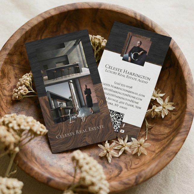 Luxury Black Elegant Photo Layout Real Estate  Visitenkarte (Luxury Black Elegant Photo Layout Real Estate Business Card)