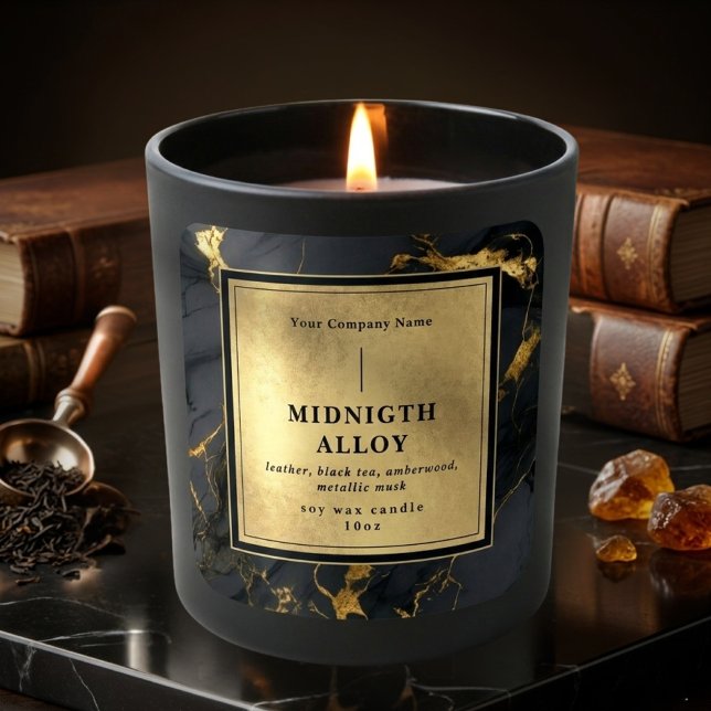 Luxury Black Gold Agate Elegant Shiny Candle Label Quadratischer Aufkleber (Luxury Black Gold Agate Elegant Shiny Candle Label)