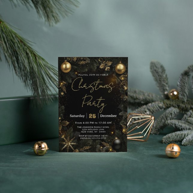 Luxury Black & Gold Christmas Party Invitation Folieneinladung (Von Creator hochgeladen)