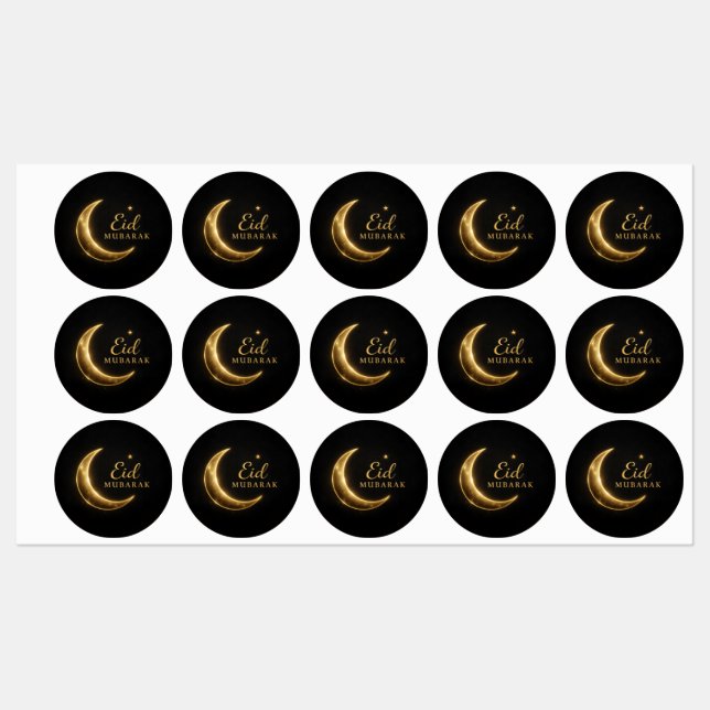 Luxury Black & Gold Eid Mubarak Stickers– Elegant Etiketten (Blatt)