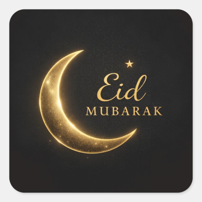 Luxury Black & Gold Eid Mubarak Stickers– Elegant Quadratischer Aufkleber (Vorderseite)