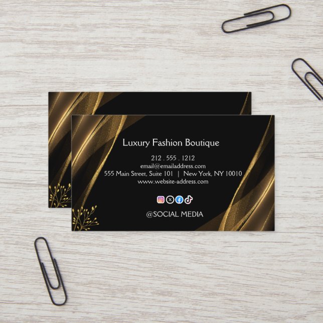 Luxury Black Gold Fashion Boutique Business Card Visitenkarte (Vorderseite/Rückseite Beispiel)