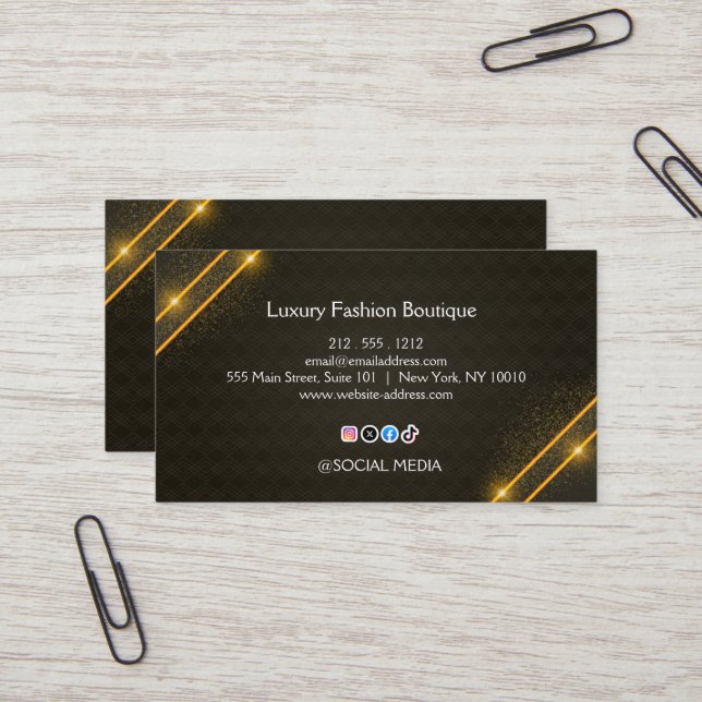 Luxury Black Gold Fashion Boutique Business Card Visitenkarte (Vorderseite/Rückseite Beispiel)