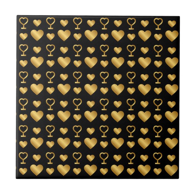 Luxury Black Gold Foil Hearts  Fliese (Vorderseite)