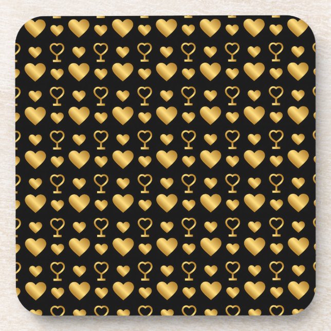 Luxury Black Gold Foil Hearts  Getränkeuntersetzer (Vorderseite)