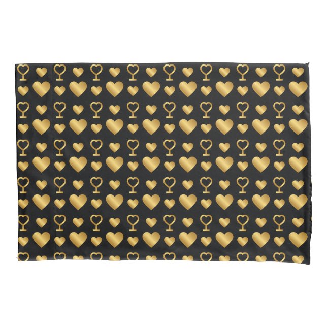 Luxury Black Gold Foil Hearts  Kissenbezug (Vorderseite)