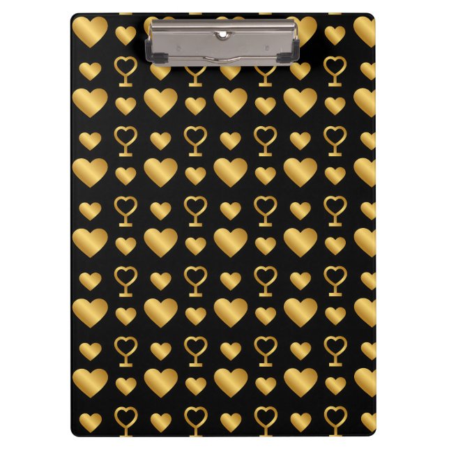 Luxury  Black Gold Foil Hearts  Klemmbrett (Vorderseite)