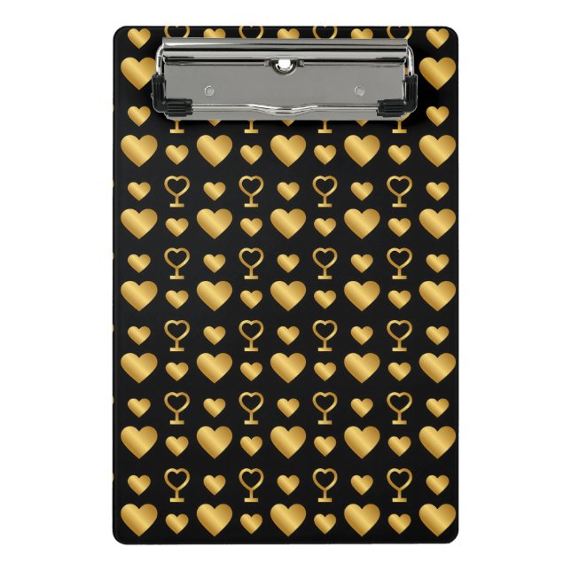 Luxury  Black Gold Foil Hearts  Mini Klemmbrett (Vorderseite)