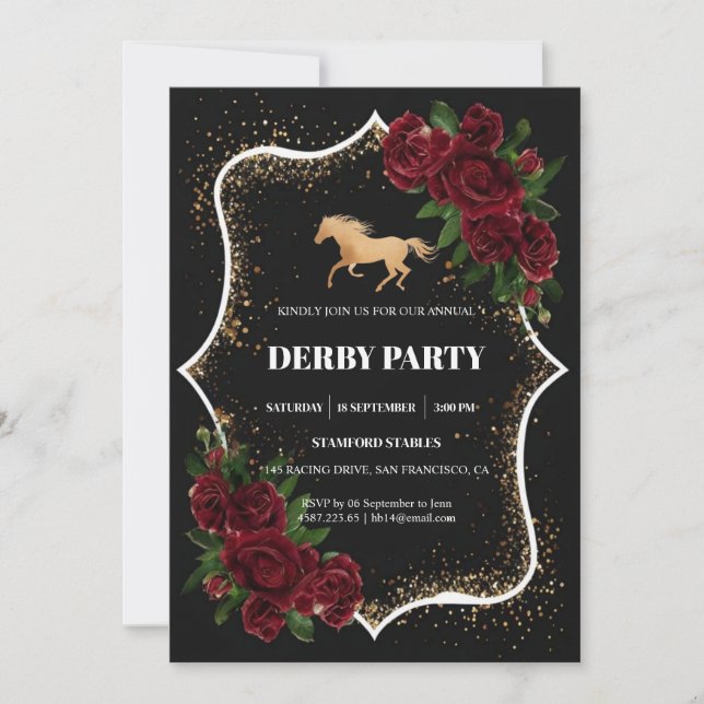 Luxury Black & Gold Glitter Kentucky Derby Invitat Einladung (Vorderseite)
