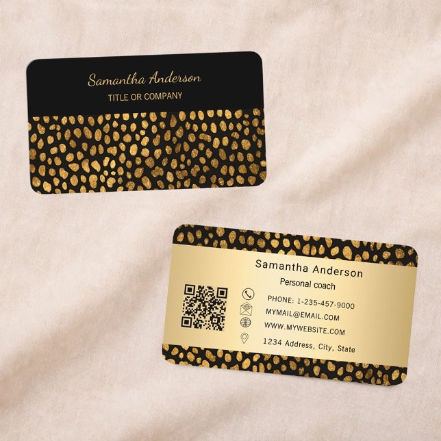 Luxury Black Gold Leopard Print QR Code Visitenkarte (Von Creator hochgeladen)