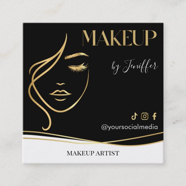 Luxury Black & Gold Makeup artist Bussines card Quadratische Visitenkarte (Vorderseite)