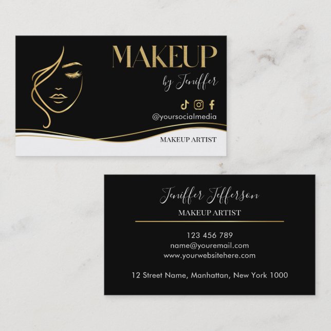 Luxury Black & Gold Makeup artist Bussines card Visitenkarte (Vorne/Hinten)