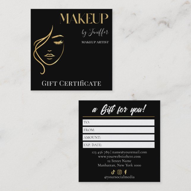 Luxury Black & Gold Makeup Gift Certificate Card Treuekarte (Vorne/Hinten)