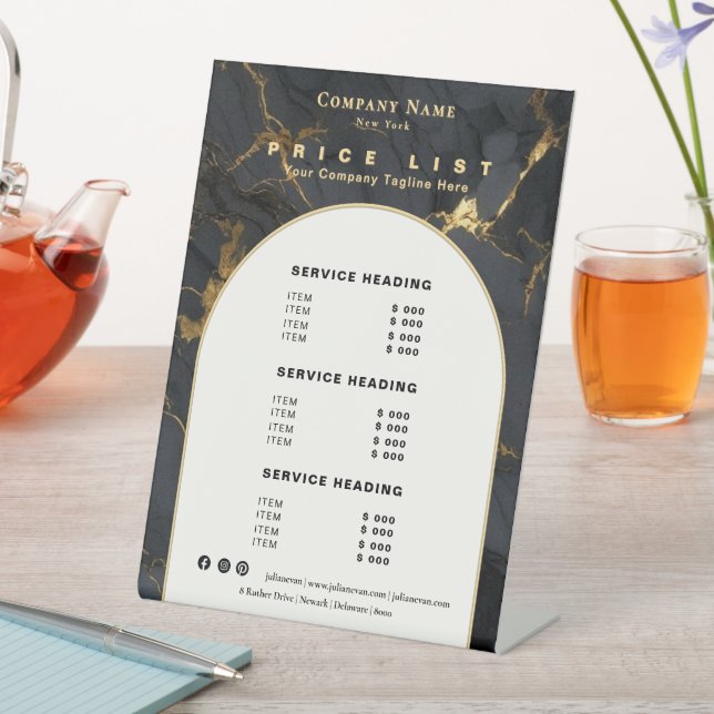 Luxury Black Gold Marble Agate Elegant Price List Sockelschild (In Situ)