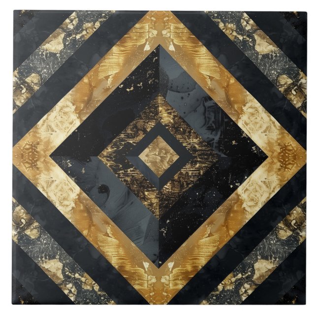 Luxury Black Gold Marble Geometric Fliese (Vorderseite)