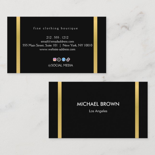Luxury Black & Gold Minimalist Business Card Visitenkarte (Vorne/Hinten)