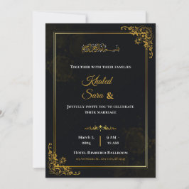 Luxury Black & Gold Ornate Muslim Islamic Wedding  Einladung
