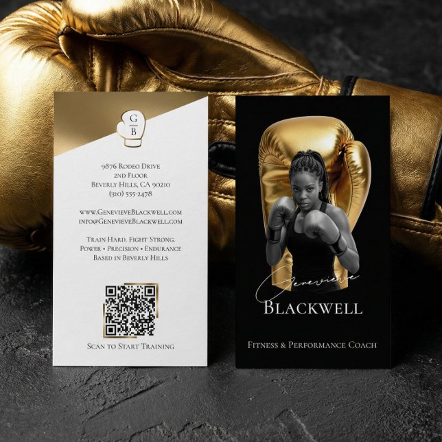 Luxury Black Gold Personal Trainer Boxing Photo  Visitenkarte (Luxury Black Gold Personal Trainer Boxing Photo Business Card)