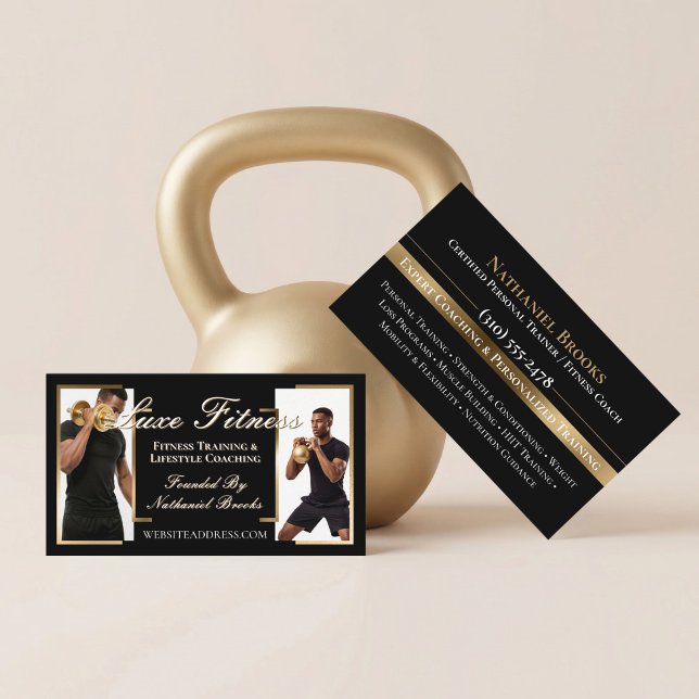 Luxury Black Gold Personal Trainer Fitness Coach Visitenkarte (Luxury Black Gold Personal Trainer Fitness Coach Business Card)