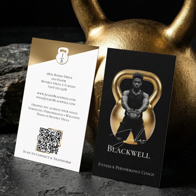 Luxury Black Gold Personal Trainer Fitness Photo  Visitenkarte (Luxury Black Gold Personal Trainer Fitness Photo Business Card)