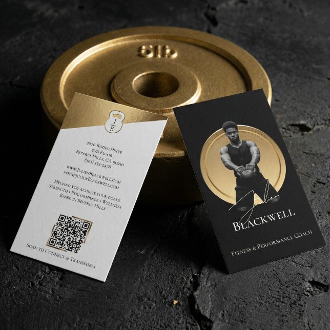 Luxury Black Gold Personal Trainer Fitness Photo  Visitenkarte (Luxury Black Gold Personal Trainer Fitness Photo Business Card)