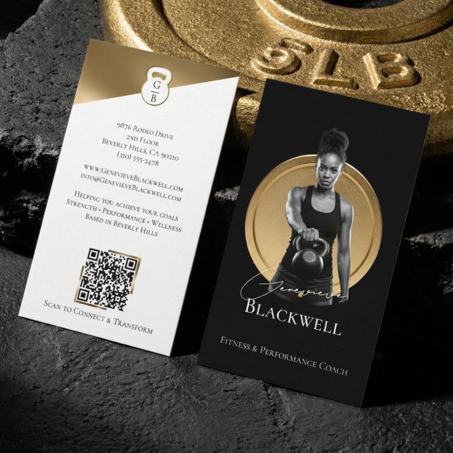 Luxury Black Gold Personal Trainer Fitness Photo  Visitenkarte (Luxury Black Gold Personal Trainer Fitness Photo Business Card)