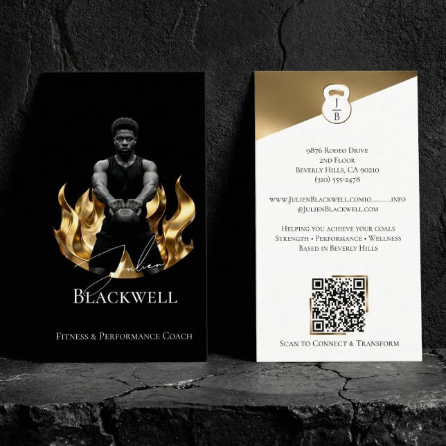 Luxury Black Gold Personal Trainer Fitness Photo  Visitenkarte (Luxury Black Gold Personal Trainer Fitness Photo Business Card)