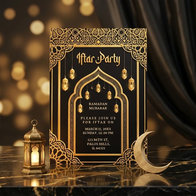 Luxury Black Gold Ramadan Iftar  Einladung (#RamadanInvitation
#IftarParty
#RamadanIftar
#LuxuryInvitation
#IslamicDesign
#RamadanMubarak
#Gold)