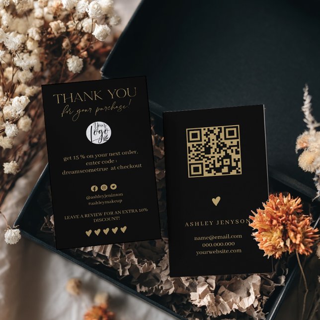 Luxury Black Gold Review Thank You QR Code Visitenkarte (Luxury Black Gold Review Thank You QR Code Business Card)