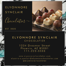 Luxury Black Gold Script Chocolatier Photo Visitenkarte
