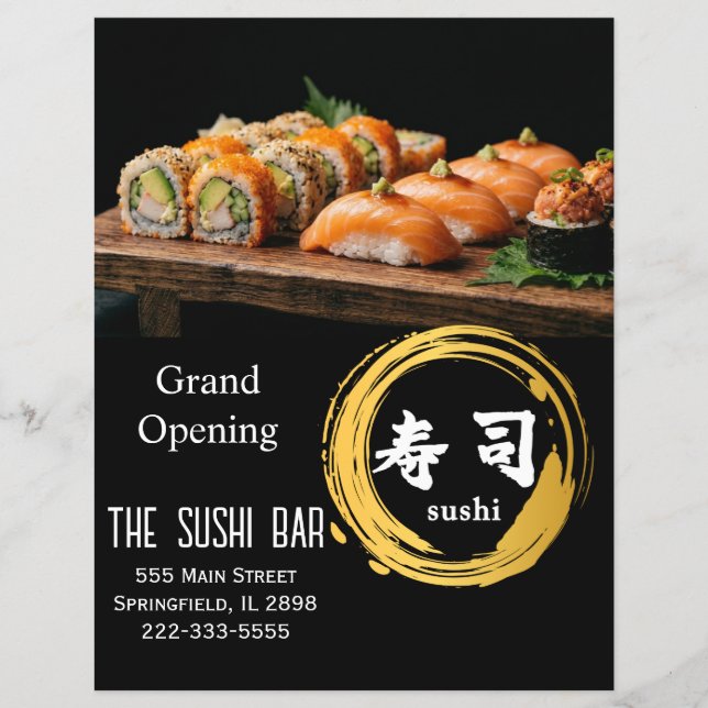 Luxury Black Gold Two-Sided Sushi Bar Menu Flyer (Vorne)