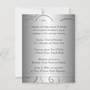 Luxury Black Gray Damask Wirbel Hochzeit Einladung